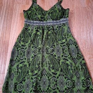 Y2K Black and Green Paisley Women’s Babydoll Medium Midi Dress